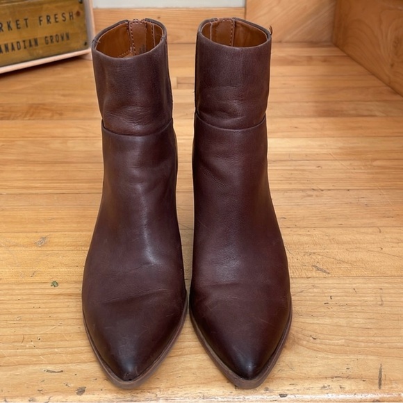 Franco Sarto Brown Leather Western Chunky Heel Ankle Boots - Picture 2 of 14